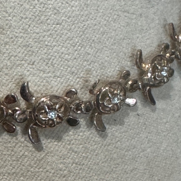 Vintage Sterling Silver Crystal Quartz Stone Turtle Link Bracelet Signed 925 - Picture 2 of 8